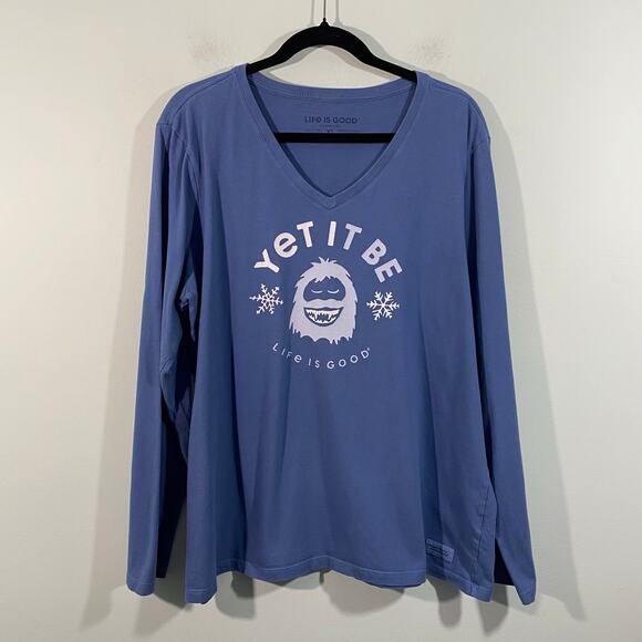 Life Is Good Women Blue Yeti "Yet It Be" V-neck L/S Tee Size XL - Picture 1 of 9